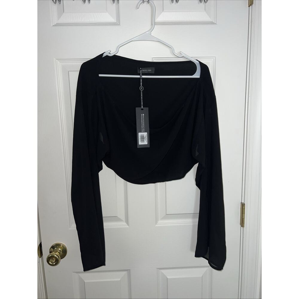 NWT White Fox Boutique Dessert Drifts Long Sleeve Top Black Medium Crop‎